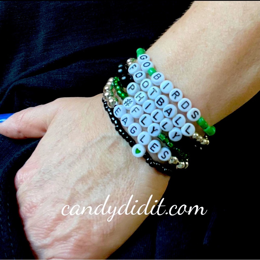 NWT Candy Did It! Handmade Philadelphia Eagles Fan Six Bracelet Stack Set.